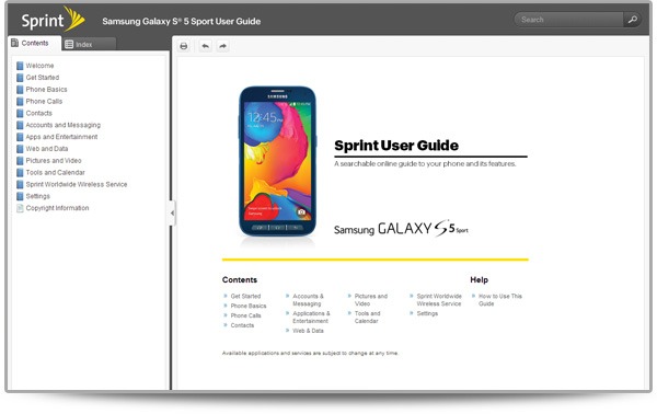 Online user manual for a mobile phone