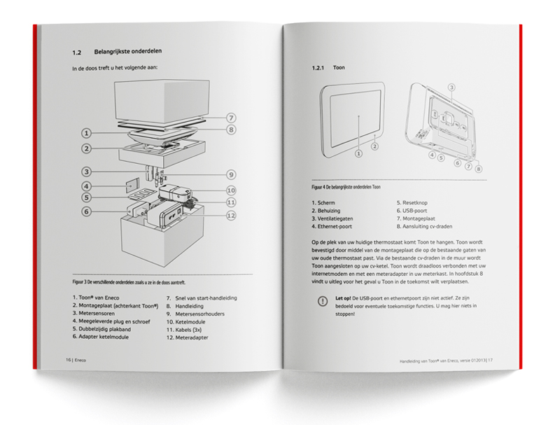 Opened user manual with figures and text