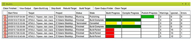 Overview showing multiple target background builds in MadCap Flare