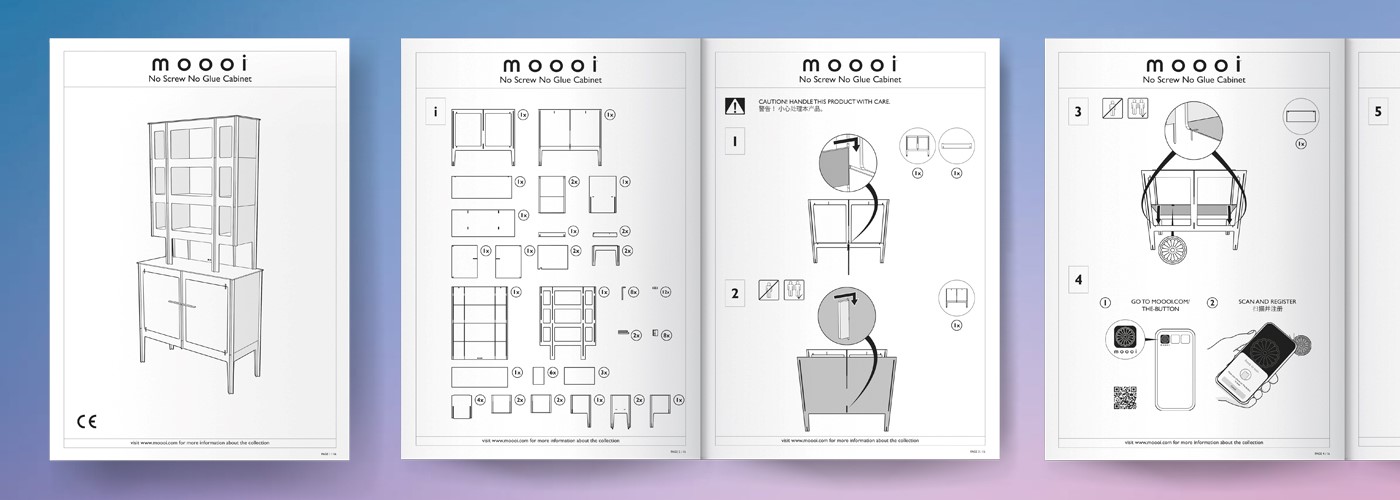 Technische Illustrationen dienen als Installationsanleitung für einen Schrank